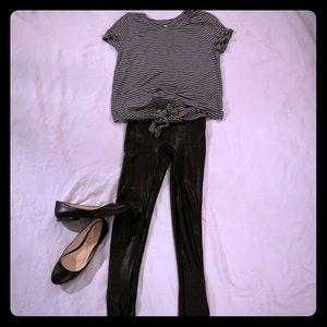 Front knot grey and white striped top